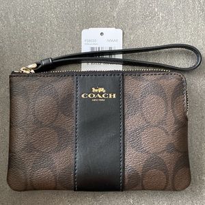 RARE NWT Coach Signature Corner Zip Wristlet Wallet IMAA8 F58035 Brown Black